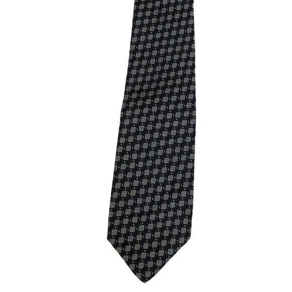 Robert Talbott Navy Blue Tie 100% Silk USA Made Geometric Squares Gray  Vintage - Picture 2 of 6